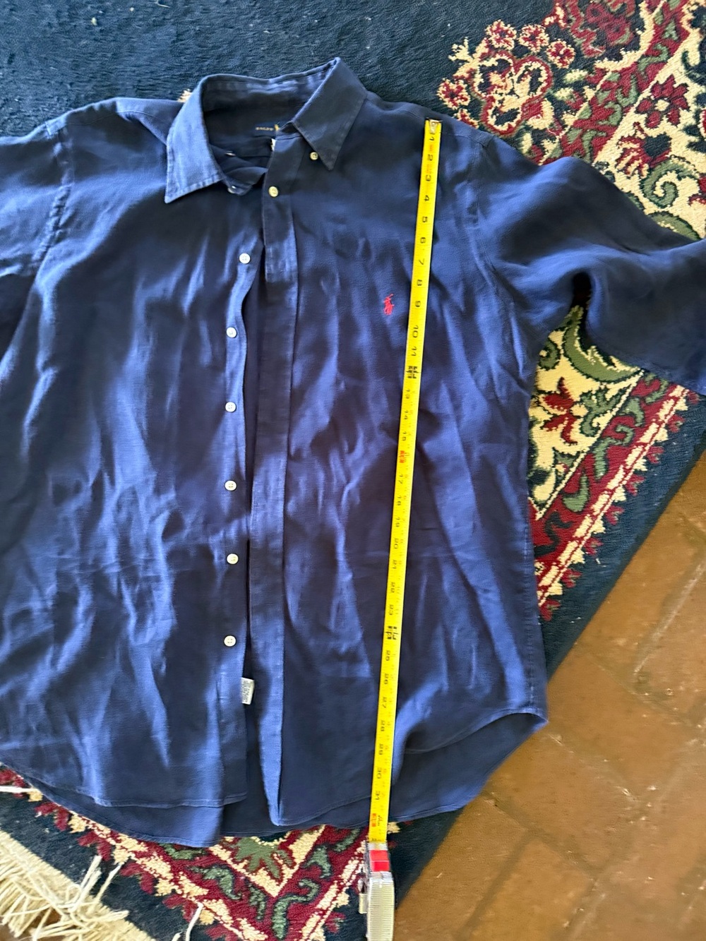 Navy Button-Down Men's Shirt with Polo Logo